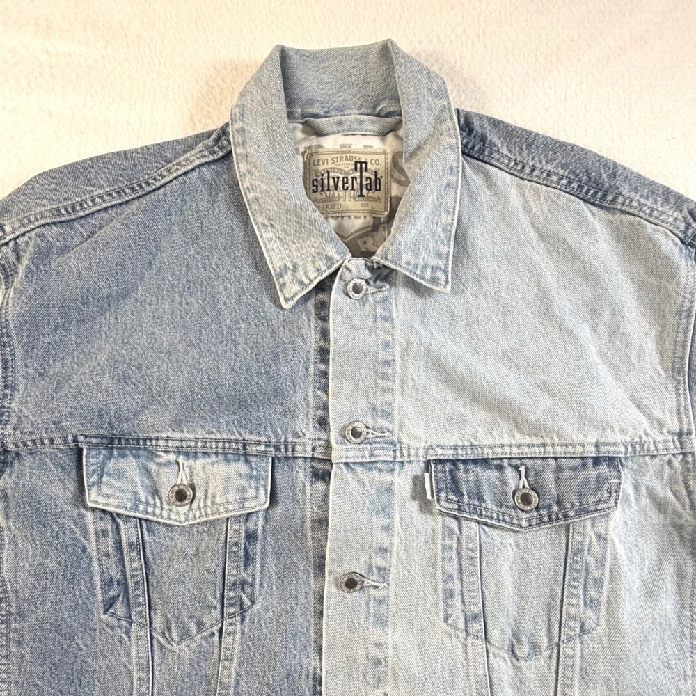 Levi's SilverTab Trucker Jacket Mens Large Relaxed Patchwork Colorblock Blue